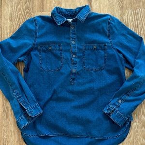 Madewell polka dot chambray denim top